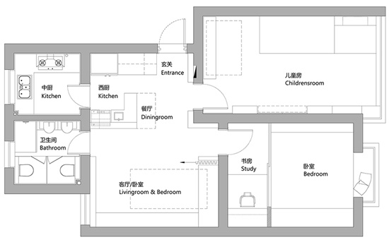 一個月打造68㎡六口之家！客廳可兼臥室和餐廳，還有超大中西廚房，這設計絕了！